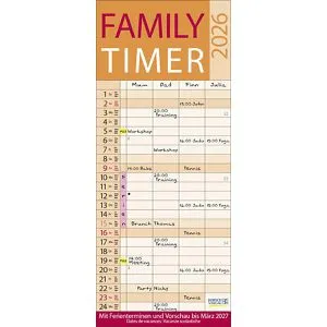 Korsch Familienplaner Family Timer Lifestyle 2026 - Praktischer Familienplaner für bis zu 4 Personen, 1 Monat auf 1 Seite, mit stabiler Rückwand und Zusatzspalte für wichtige Vermerke. Enthält Feiertage und Mondphasen, ideal für die Organisation im Alltag.