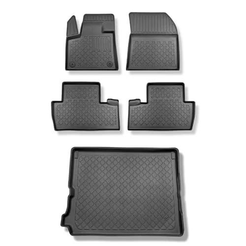Mossa Set - TPE Fußmatten Auto + Kofferraumwanne kompatibel mit Peugeot 5008 II SUV (07.2017-2024) - schwarz Automatten Autoteppiche + Kofferraummatte rutschfest Schutzmatte - G