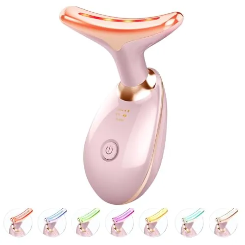 Gesichtsmassage, Anti-Aging-Nacken-Augen-Massagegerät mit 7 Farben, 3 Modi, Gesichtsmassagegerät für Hautpflege, Anti-Falten-Gerät zum Abnehmen des Gesichts (Rosa)