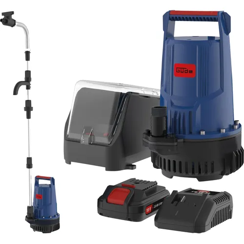 Güde Akku Regenfasspumpe RFP 18-201-23 - Wasserpumpen - Handliche Akku Regenfasspumpe mit 2000 l/h Fördervolumen, ideal für die Gartenbewässerung ohne Steckdose und mit schneller Ladezeit von nur 1 Stunde.