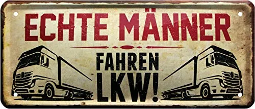 WOGEKA ART Retro Blechschild Echte Männer fahren LKW Trucker witziger Spruch als Geschenk-Idee zur Dekoration 28x12 cm Vintage-Design aus Metall 1335