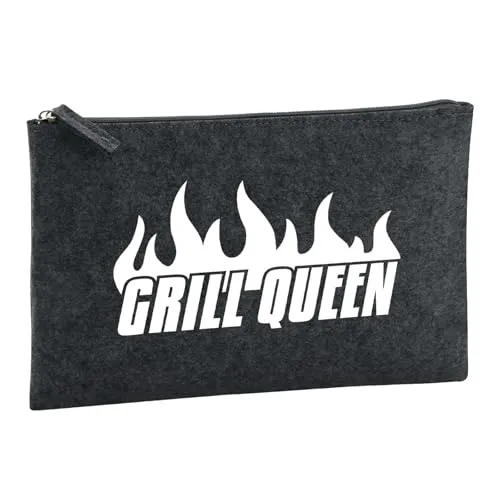 Huuraa Kulturbeutel Grill Queen Flammen Geschenk 1 Liter Filz Charcoal Kosmetiktasche Grill Queen Geschenkidee
