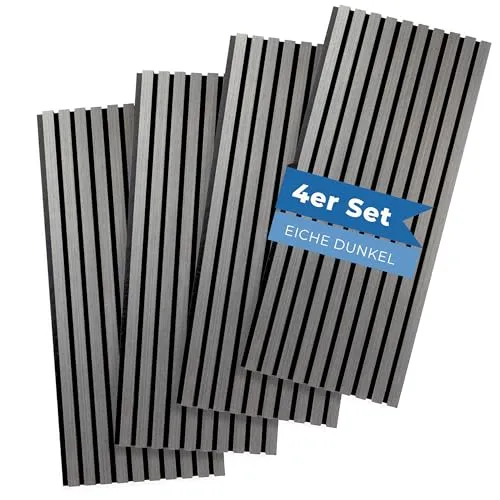 PROVISTON Akustikpaneele 3D Eiche Dunkel - 4er Set für Wandverkleidung - Modernes 4er Set 3D Akustikpaneele aus MDF mit schallabsorbierendem Filz. Ideal für Wohnzimmer, Büro oder Studio zur Verbesserung der Raumakustik. Pflegeleicht und vielseitig einsetzbar.