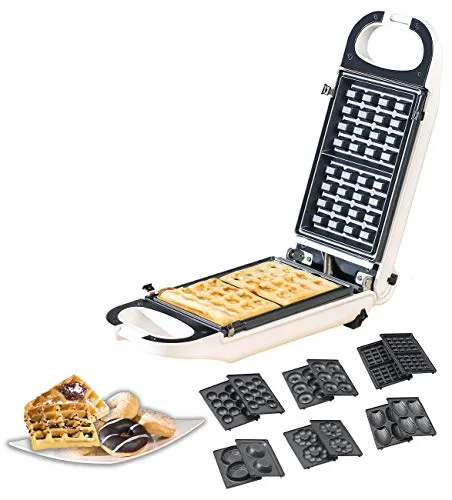 Rosenstein & Söhne 6in1-Snack-Maker - Waffeleisen mit 6 austauschbaren Formen, ideal für kreative Snacks wie Donuts und Cakepops. Antihaftbeschichtung sorgt für einfache Reinigung und schnelles Aufheizen in nur 3 Minuten.