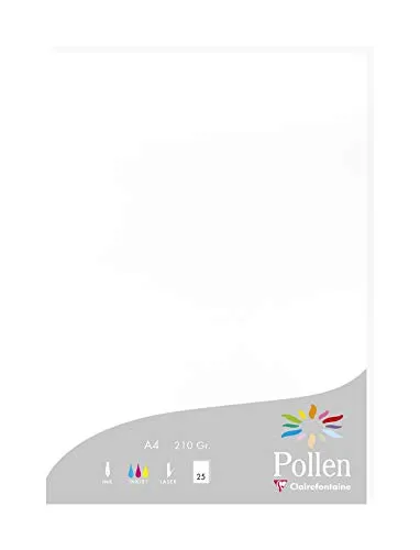 Clairefontaine 24239C - Packung mit 25 Karten Pollen 210g, DIN A4, 21 x 29,7cm, Weiß