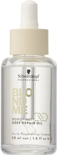 Schwarzkopf Professional BLONDME Care Bondfinity Deep Repair Oil 50 ml - Hochwertiges Haaröl für blondes Haar, repariert und stärkt die Haarstruktur tiefgehend. Bietet Glanz, Frizz-Kontrolle und Hitzeschutz bis 230°C für einen perfekten Style.