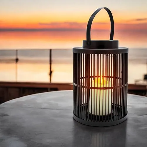 Solar Laterne rund mit Flammeneffekt LED Kerze in schwarz von Spetebo