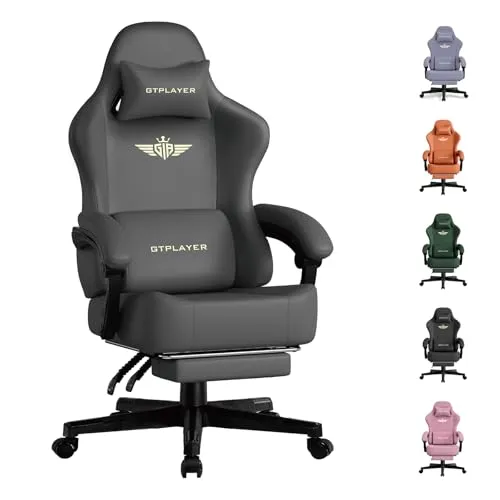 GTPLAYER Ergonomischer Gaming Stuhl mit Fußstütze - Grau - Ergonomischer Gaming Stuhl für optimalen Komfort beim Spielen und Arbeiten. Inklusive stabiler Fußstütze und verstellbaren Armlehnen für individuelle Anpassung. Mit hochwertiger Polsterung für langanhaltenden Sitzkomfort.