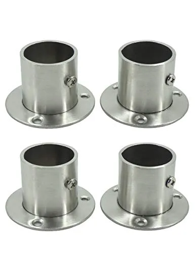 CFSky Edelstahl Kleiderstange, Rundrohr Spurstangenkopf Halterung für Kleiderschrank, 4er Set, 62mm x 62mm x 40mm, Rostfrei, Verstellbare Flansche für 32mm, Silber