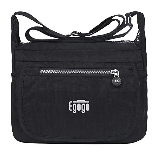 EGOGO Wasserdicht Nylon Damen Casual Umhängetasche Messengertasche Schultertasche Henkeltasche E303-6 (Schwarz)