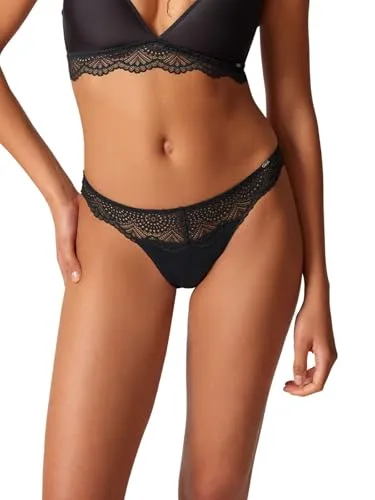 Skiny Damen Cheeky Brasiliano Unterwäsche, Durchscheinend, Schwarz, 42