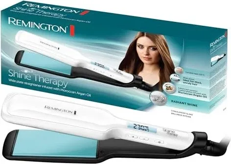 Remington Glätteisen Shine Therapy S8550 - Glätteisen mit hochwertiger Keramikbeschichtung, angereichert mit Arganöl und Vitamin E für strahlenden Glanz. 9 Temperatureinstellungen und schnelle Aufheizzeit von 15 Sekunden.