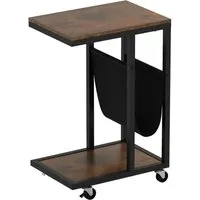 Costway Beistelltisch C-Form mit Rollen - Braun - Eleganter C-förmiger Beistelltisch mit praktischen Rollen für einfache Mobilität. Die großzügige Tischplatte und der Aufbewahrungsbeutel sorgen für Ordnung und Stil in Ihrem Wohnraum.