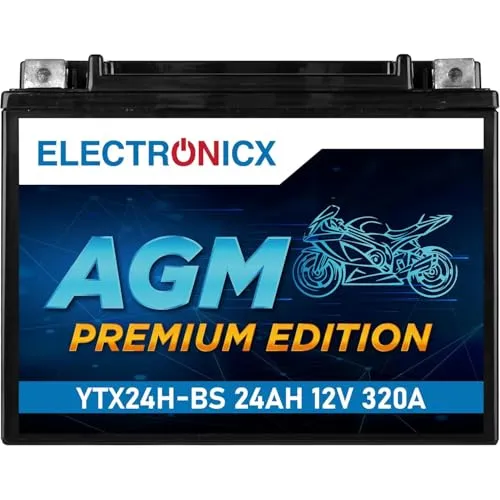 Electronicx AGM Motorradbatterie 12V 24Ah 320A CCA – wartungsfrei, versiegelt, auslaufsicher, vibrationsfest – langlebige AGM-Technologie für Motorrad, Quad, Roller, Rasentraktor, Jetski & Schneemobil