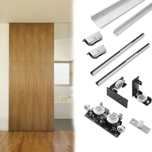 Schiebetürbeschlag 80–180 cm Langes, Verdecktes Schiebetürbeschlagset, Geräuschlose, Professionelle Holz-Taschentürbeschläge, Kürzbare Schiebetürschiene(116cm(45 7/8