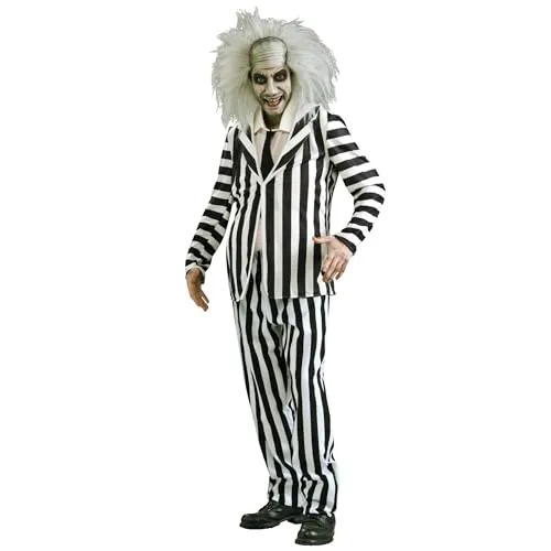 Rubie‘s Beetlejuice-Kostüm für Herren - Größe M/Standard - Offizielles Kostüm aus dem Film mit schwarz-weißem Streifenmuster, ideal für Halloween und Mottopartys. Inklusive falscher Krawatte für den perfekten Look.
