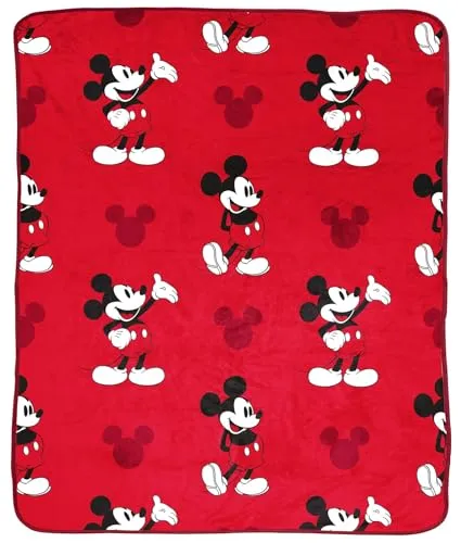 Jay Franco Disney Mickey Mouse Decke rot 130 x 150 cm - Gemütliche Disney Decke mit Mickey Mouse Design, ideal für Kinderzimmer. Pflegeleicht und perfekt für einen angenehmen Schlaf. Ein tolles Geschenk für kleine Fans!