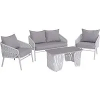 Gartengarnitur MCW-P90, Lounge-Set Gartenlounge Sofa Sessel Tisch - Hochwertige Gartengarnitur aus strapazierfähigem Seilgeflecht, ideal für entspannte Stunden im Freien. Das Set bietet Komfort und Stil für jeden Garten oder Balkon.