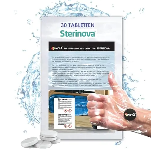 LevinQ Puritabs Maxi Vorteilspack Sterinova 30x Wasser Rudergerät Tabletten wie Waterrower, Skandika, Hammer, + LevinQ Handschuhe, Extra Konzentriert, Gegen Algen