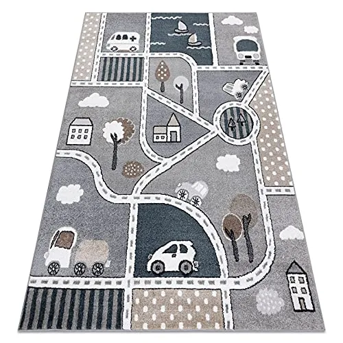 rugsx Teppich Fun Strade Kinderteppich für Babyzimmer, Spielteppiche, Kinderzimmer, Moderne, Straße, Stadt grau 180x270 cm