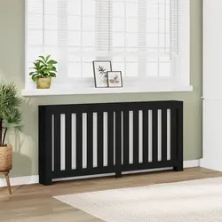 vidaXL Heizkörperverkleidung Schwarz 175x20x82 cm - Klima- & Heizgeräte Zubehör mit modernem Latten-Design, bietet eine stilvolle Abdeckung und zusätzliche Ablagefläche für Dekoartikel.