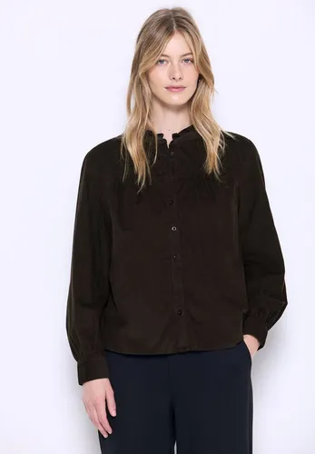 STREET ONE STUDIO Langarmbluse in Cord-Optik - Damenbluse im Vintage-Stil mit Stehkragen und Rüschen, aus weicher Baumwolle für hohen Tragekomfort. Ideal für Casual-Outfits mit besonderem Charakter.