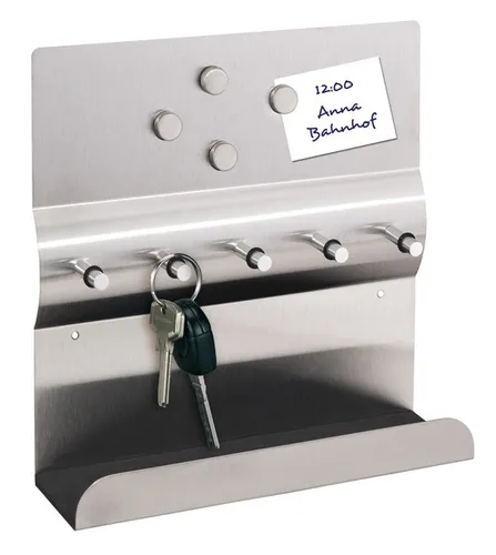 Edelstahl Schlüsselbrett mit Magnetwand - Schlüsselbrett aus rostfreiem Edelstahl, bietet Platz für 5 Schlüssel und zusätzliche Magnete für Notizen. Ideal für eine ordentliche und organisierte Aufbewahrung.