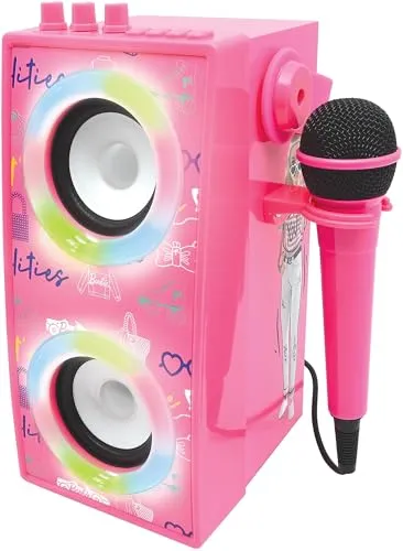 LEXIBOOK Barbie Bluetooth®-Lautsprecher mit Mikrofon - Lautsprecher für Kinder ab 3 Jahren, mit tollen Lichteffekten, tragbar und kabellos, ideal für Partys und Musikspaß!