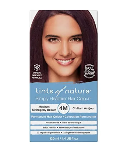Produktbild Tints of Nature 4M Medium Mahogany Brown Permanent Hair Dye, Mittel-Mahagonibraun Permanente Haarfarbe, pflegt das Haar und deckt Grau ab, ammoniakfrei, 130 ml