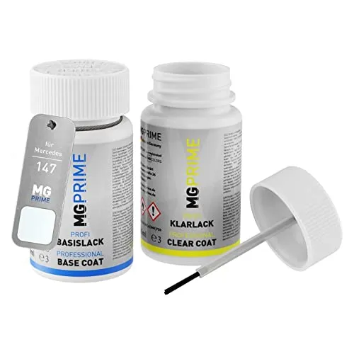 MG PRIME Autolack Lackstift Set für Mercedes 147/9147 Arktikweiss/Arctic White Basislack Klarlack je 50ml