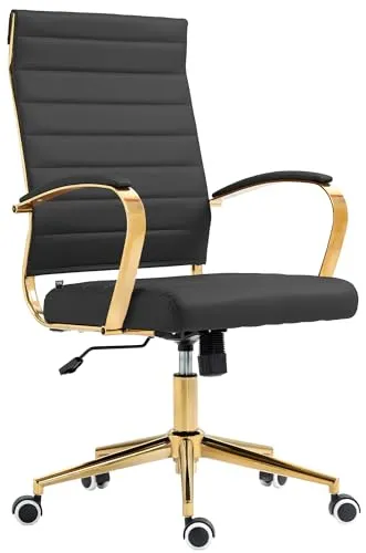 CLP Ergonomischer Bürostuhl Havanna - Eleganz trifft Komfort - Bürostühle: Ergonomischer Schreibtischstuhl aus Kunstleder mit 360 Grad Drehbarkeit und einem stilvollen Metall-Gestell in Gold-Optik für maximalen Sitzkomfort.