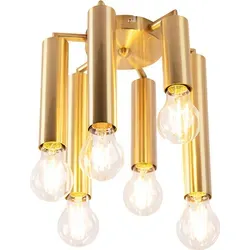 QAZQA Tubi - 6-flammige Art Deco Deckenleuchte in Gold - Stylische Deckenlampe für Wohnzimmer und Schlafzimmer mit 6 E27-Fassungen. Schaffen Sie die perfekte Atmosphäre mit dimmbaren Glühbirnen. Elegantes Design für jeden Raum!