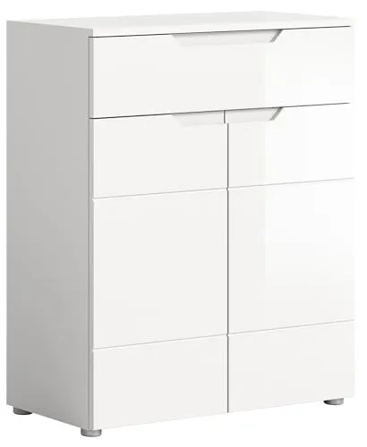 xonox.home Schuhkommode Solero - Moderne Schuhkommode in Weiß Hochglanz mit 1 Schubkasten und 2 Türen, ideal für Flure und Eingangsbereiche. Zeitloses Design und pflegeleichte Oberfläche sorgen für eine unkomplizierte Nutzung.