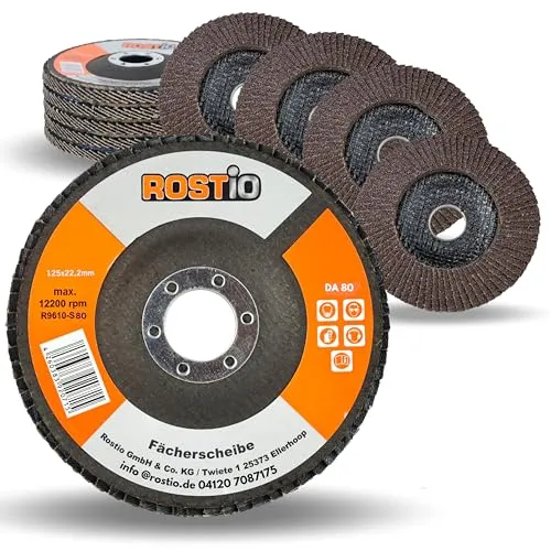 Rostio Fächerscheibe 125 mm Stahl Fächer-Schleifscheibe Braun Normalkorund Flex/Winkelschleifer (Korn 80) 10 x