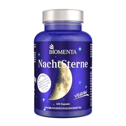 BIOMENTA Nachtsterne – 120 Baldrian-Kapseln hochdosiert - Natürlicher synergetischer Wirkstoffkomplex mit Hopfen, Melisse, Passionsblume, Lavendel, GABA, Magnesium & Vitaminen - Vegan -Premiumqualität