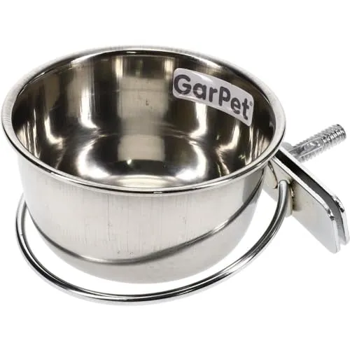 Edelstahlnapf zum Einhängen Schraub oder Hakenbefestigung Vogel Nager Hunde Napf (0,15 L mit Schraubenhalterung)