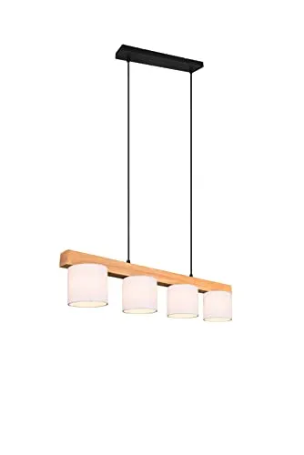 lightling Cameron Pendelleuchte – 4-flammige Hängelampe aus Holz und Stoff - Moderne hängende Deckenlampe mit stilvollen Stoffschirmen in Weiß. Höhenverstellbar bis 150 cm, ideal für Esstische. Schafft ein harmonisches Ambiente mit blendfreiem Licht.