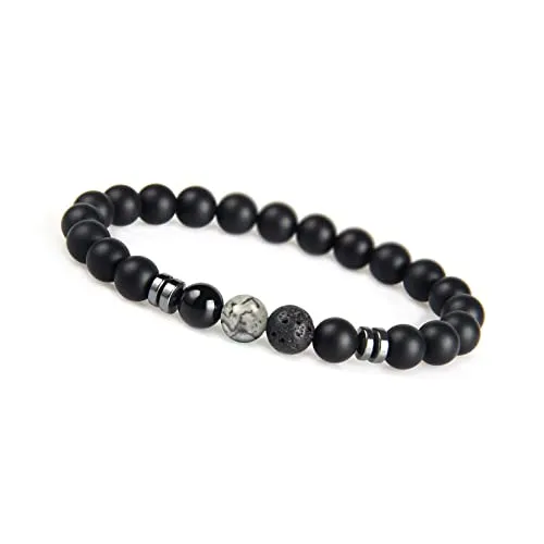 GD GOOD.designs Chakra Perlenarmband aus Onyx Natursteinperlen | Kugelarmband mit grauer Jaspis Perle | Armband Männer (Grau)