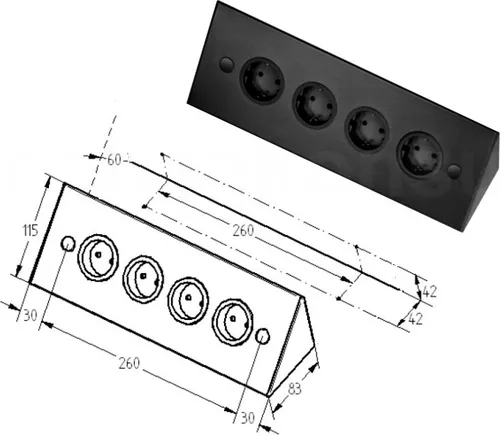 THEBO 17588/320 Energie-Ecksäule ST 3007/320 schwarz, 240 V - Energie-Ecksäule mit 4 Steckdosen, ideal für flexible Stromversorgung in Büros oder Werkstätten, inklusive 2 m Anschlussleitung.