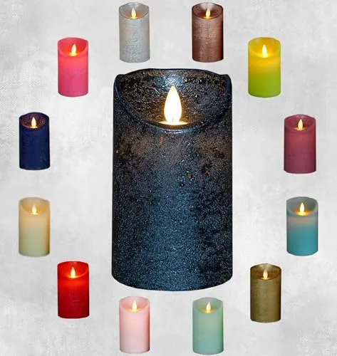 Coen Bakker LED Echtwachskerze realistische Kerze viele Farben mit Timer flackender Docht Wachskerze Kerzen Batterie, Farbe:Metallic Blau, Größe:10 cm