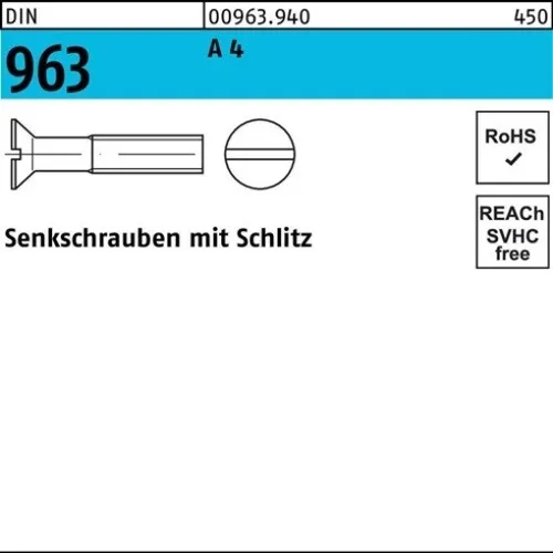 100er PACK(Stk) 000963940000080016 Senkschraube DIN 963 Schlitz M 8 x 16 A 4