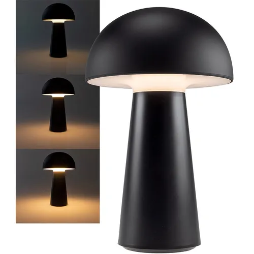 ChiliTec Tischlampe Foco Seta - Kabellose LED-Lampe in Schwarz - Tischlampe für innen mit warmweißem, dimmbarem Licht (3.000 K). Akku-betrieben für hohe Mobilität und einfache Steuerung über Touch-Schalter. Inklusive USB Ladekabel.