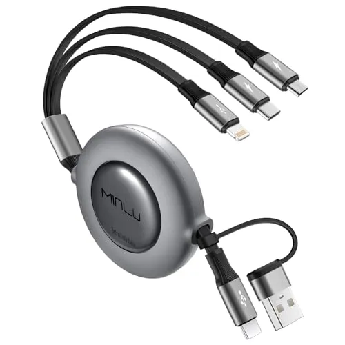Minlu Multi USB Kabel, 3 in 2 Einziehbares Ladekabel, Multi Ladekabel mit Datenübertragung [1.2m] 5 in 1 Ladekabels USB C Schnellladekabel für iPhone 17 16 15 14 13 12 11,Android,Galaxy,Tablet