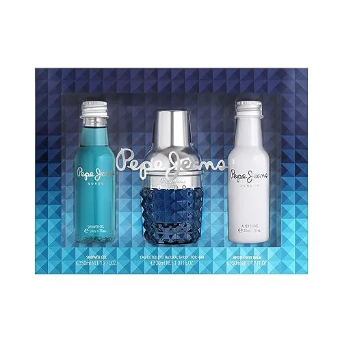 Pepe Jeans Life Is Now For Him Geschenkset für Herren, 3-teiliges Set, Eau de Toilette, 30 ml, After Shave 50 ml und Shower Gel 50 ml Set, aromatischer und holziger Duft