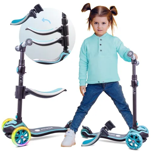 sun baby Roller Scooter Kinder 3 Jahre, LED Räder, abnehmbarer Sitz - Kinderscooter mit leuchtenden LED-Rädern und abnehmbarer Lenkstange, der sich in ein Skateboard verwandeln lässt. Ideal für Kinder von 3 bis 7 Jahren, fördert motorische Fähigkeiten und bietet vielfältigen Spaß.