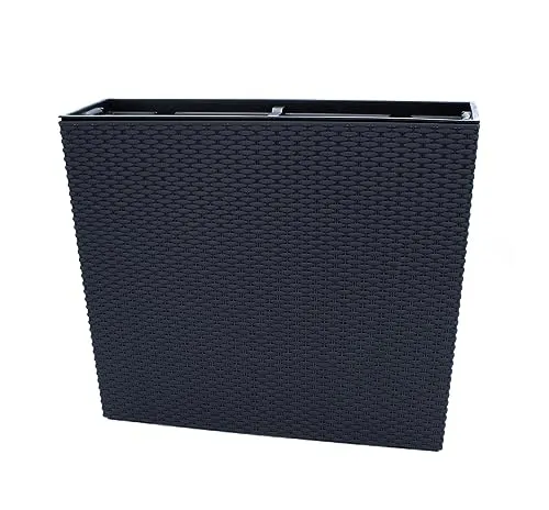 Spetebo XL Pflanzkasten anthrazit - Stilvoller Blumenkübel in Rattan Optik - Blumenkasten in anthrazit, wetterfest und formstabil. Mit herausnehmbarem Pflanzkasten und praktischen Griffen - ideal für Garten und Balkon.