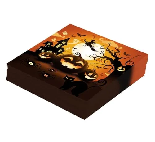 FIESTAS GUIRCA | 20 Einweg Servietten mit Kürbissen (16x16 cm) - Tischdekoration für gruselige Halloween-Partys - Ideal für Schreckens-Events - Orange, Schwarz