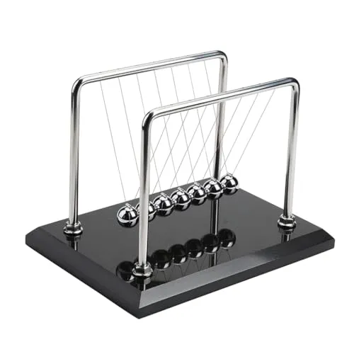 CERROPI Newton Cradle | Newton Pendel Hochwertig | Kugelstoßpendel Unendlich mit 7 Kuglen | Klassiches Newton Kugelspiel | Physik Deko für Schreibtisch | Marmorsockel | 25cm | Schwungzeit 55 Sekunden