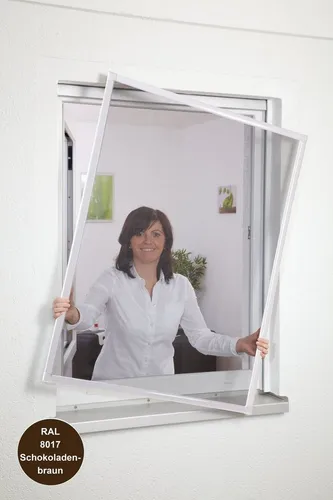 hecht international Insektenschutz-Fensterrahmen Basic, Bausatz braun - Fliegengitter-System für Fenster, schützt effektiv vor Insekten und ermöglicht gute Durchsicht. Einfache Montage ohne Bohren, individuell kürzbar.
