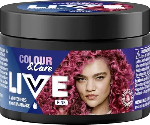 Schwarzkopf Live Colour & Care Pink (150 ml), 5-Minuten-Farb-Boost-Haarmaske, temporäre Haarfarbe für Farb-Boost & intensive Pflege in nur 5 Minuten, auswaschbare Haarfarbe mit pflegendem Kokos-Öl